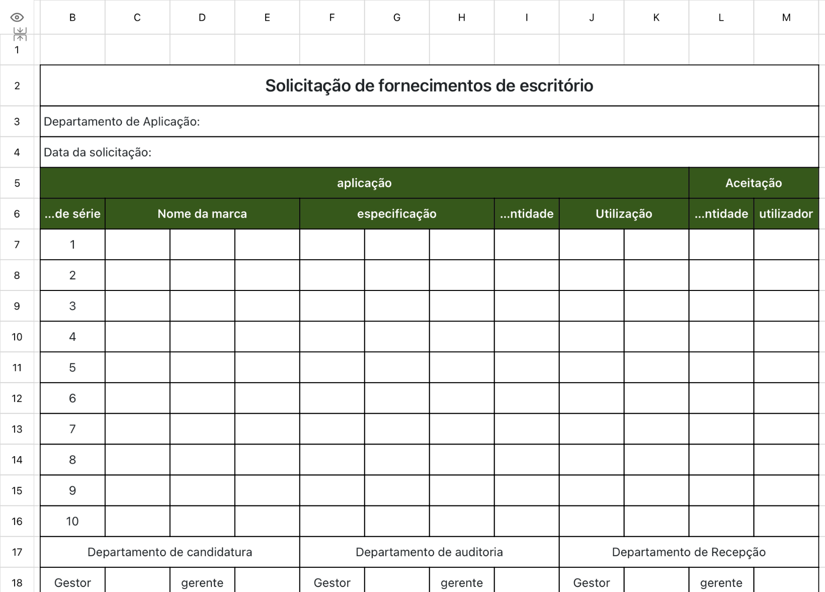 Solicitação de fornecimentos de escritório